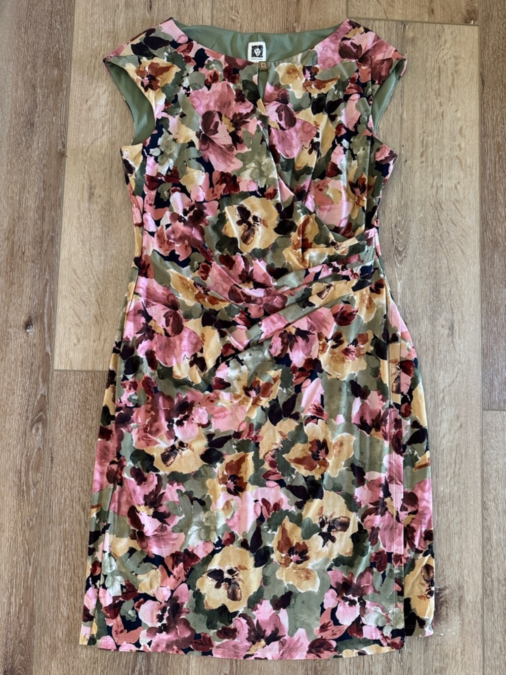 Anne Klein | Floral Sheath Dress in Pink & Olive | size 12